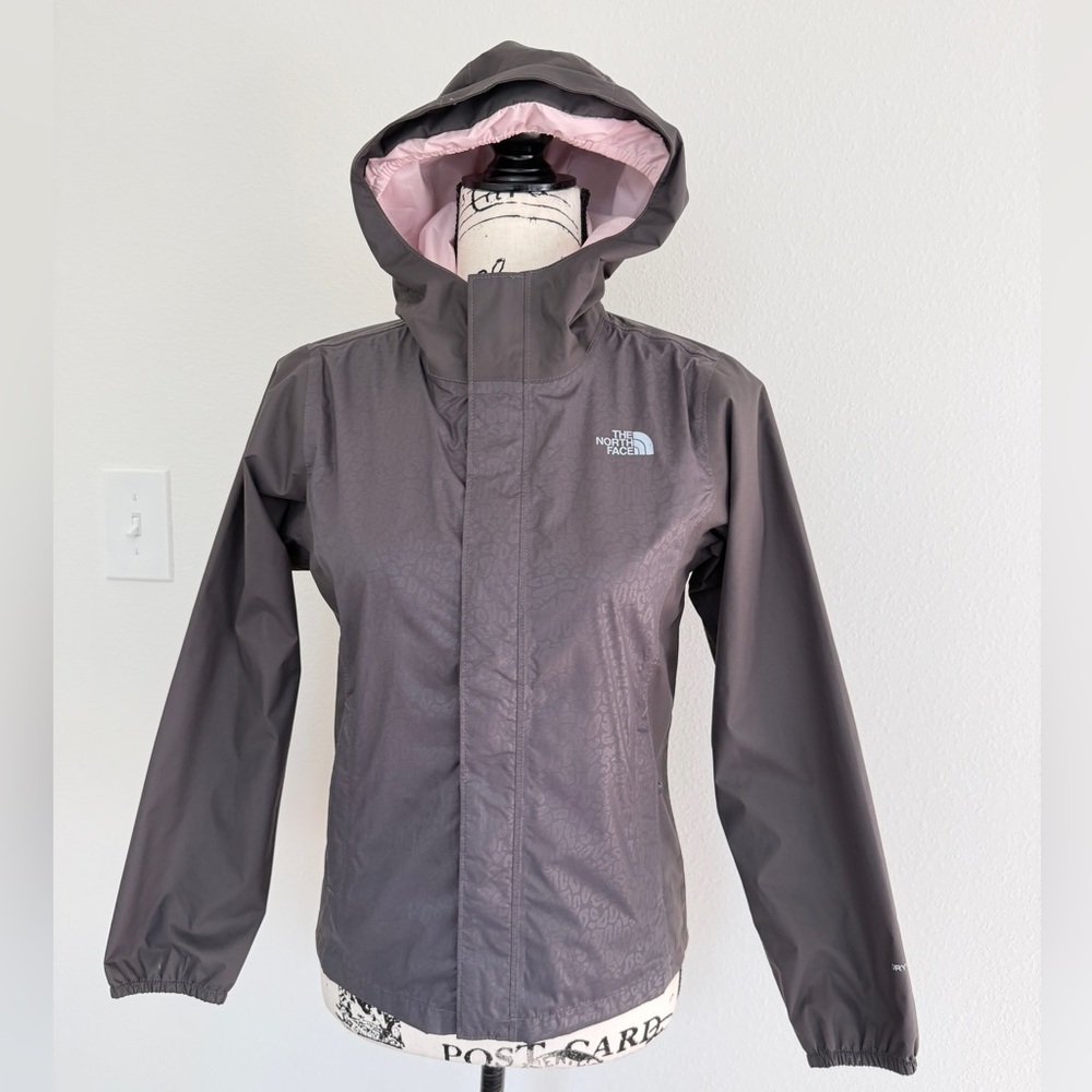 The North Face Antora Dryvent Hooded Jacket Gray/Pink kids Sz 10/12 Waterproof - Picture 3 of 13